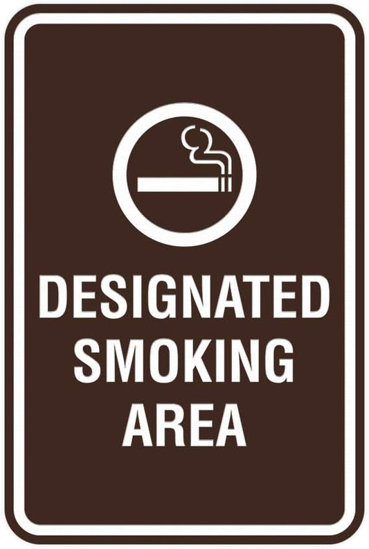 Signs ByLITA Portrait Round Designated Smoking Area Sign with Adhesive Tape, Mounts On Any Surface, Weather Resistant, Indoor/Outdoor Use (Dark Brown) - Medium 2 Pack