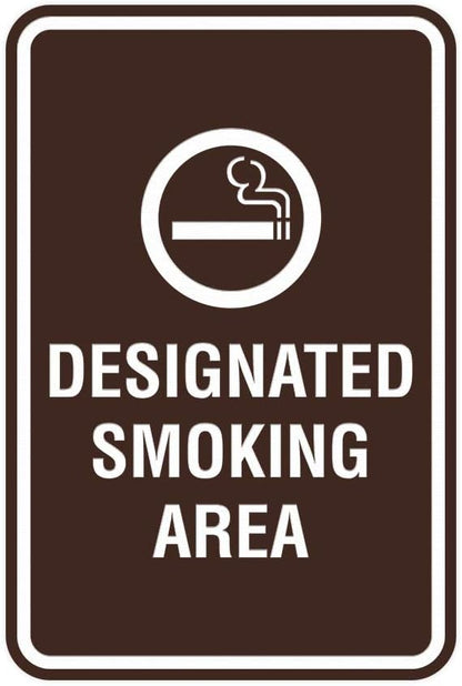 Signs ByLITA Portrait Round Designated Smoking Area Sign with Adhesive Tape, Mounts On Any Surface, Weather Resistant, Indoor/Outdoor Use (Dark Brown) - Small 2 Pack