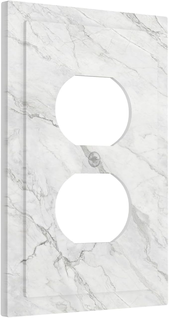 Outlet Covers Marble Granite White And Grey 1 Gang Duplex Electrical Receptacle Faceplate Light Switch Cover Wall Plate Decorative Switch Plates for Home Bedroom Decor