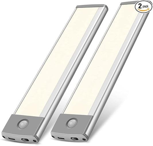 30-LED Under Cabinet Lights,USB Rechargeable Kitchen Night Light,Battery Operated Counter Closet Lighting,Wireless Motion Activated Light for Cabinets Cupboard Pantry(Warm Light 2Pack