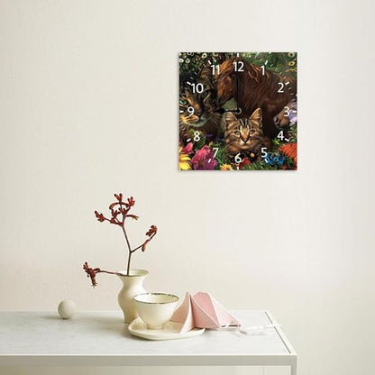 10 in Garden Cats and Horses -290 Wood Wall Clock – Digital Time Display, Smart Home Compatible for Bedside or Workspace