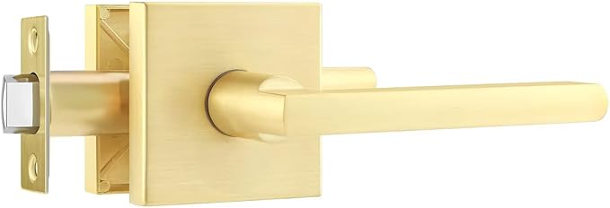 Leydebong 1 Pack Passage Lever Door Handle [Non-Locking Lever Set] for Hallway Doors or Closets with a Satin Brass Finish, Reversible for Right & Left Side