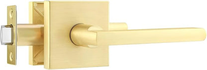 Leydebong 1 Pack Passage Lever Door Handle [Non-Locking Lever Set] for Hallway Doors or Closets with a Satin Brass Finish, Reversible for Right & Left Side