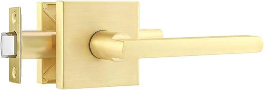 Leydebong 1 Pack Passage Lever Door Handle [Non-Locking Lever Set] for Hallway Doors or Closets with a Satin Brass Finish, Reversible for Right & Left Side
