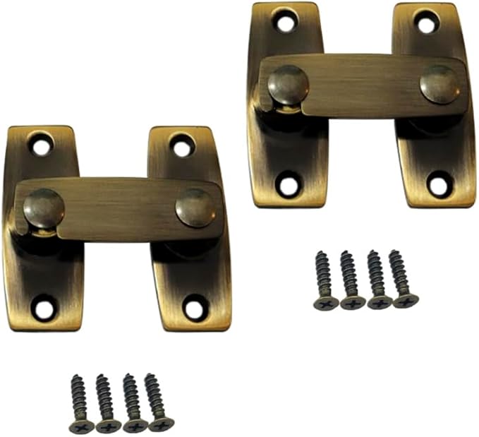 QCAA 2.5" x 2.65", Large, Heavy Solid Forged Brass Door Latch, 180 Degrees Flat Surface Mounting Door Latch Buckle for Doors & Windows, Antique Brass, 2 Pack, Made in Taiwan