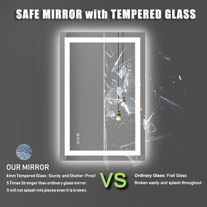 Amorho LED Bathroom Mirror 24"x 36" with Front and Backlight, Stepless Dimmable Wall Mirrors with Anti-Fog, Shatter-Proof, Memory, 3 Colors, Double LED Vanity Mirror(Horizontal/Vertical)