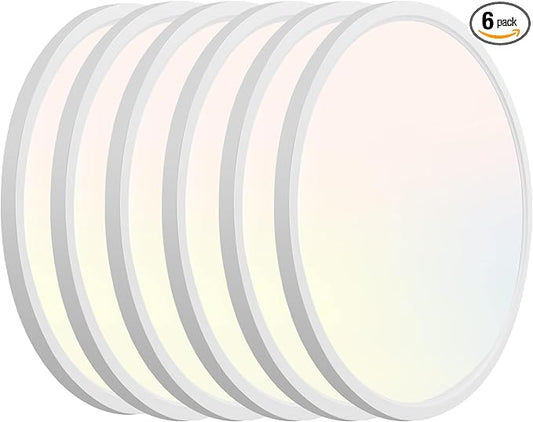 Hlite 6pack 9 Inch Flush Mount LED Ceiling Light Fixture,18W 1800LM Super Slim Light Fixtures Ceiling Mount 3000K/4000K/5000K 3CCT Selectable,Light Fixtures for Kitchen,Bedroom (White)