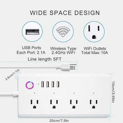 XENON Smart Plug Power Strip，Surge Protector with 4 Individually Controlled Smart Outlets, Voice Control,4 USBs (incl. 20W USB-C), Compatible with Alexa and Google Home,5Ft Extension Cord