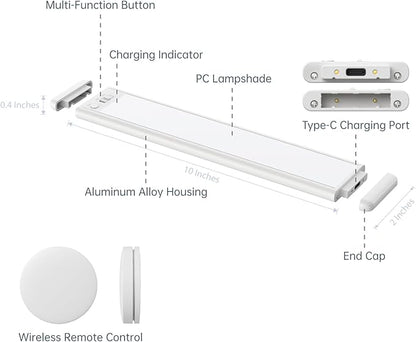 10 Inch Under Cabinet Lighting, Expandable LED Cabinet Light with Sensor Controls, Adjustable Color Temperature & Brightness, Wireless Magnetic Installation