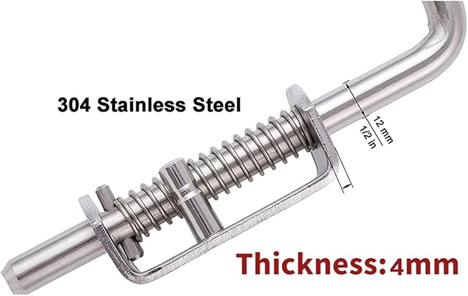 Heavy Duty 304 Stainless Steel Spring Pin Latch Lock Assembly for Doors Cabinets and Utility Trailer Gate -136mm/155mm/165mm (1 pcs) (12X155)