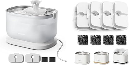 PETLIBRO Cat Water Fountain + PETLIBRO Genuine 4 Packs Filters, Cat Fountain Indoor Stainless Steel Tray, 2.5L/84oz Wireless Pump Pet Water Fountain, Cat Water Dispenser with Two Flow Modes