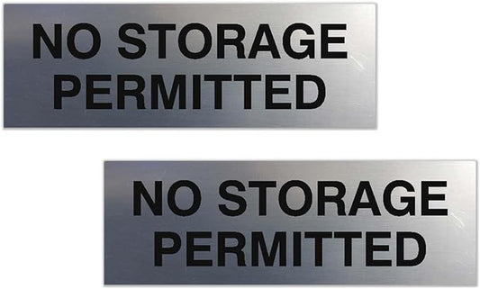 Signs ByLITA Basic No Storage Permitted Sign | Powerful Foam Tape (Brushed Silver) - Small 2 Pack