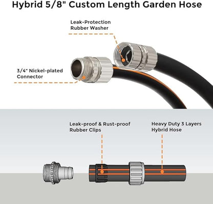 Giraffe Tools Leader Hose 10ft x 5/8", Custom Length, Heavy Duty, No Kink, Flexible, Rubber Garden Hose, Leakproof Water Hose with Male to Female Fittings, 600 Burst PSI