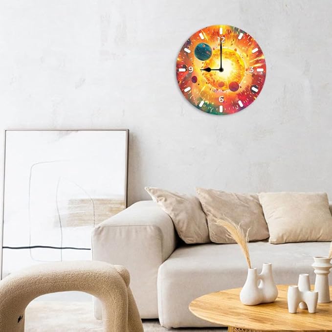 10 in Cosmic Connection -4 Wood Wall Clock – Digital Time Display, Smart Home Compatible for Bedside or Workspace