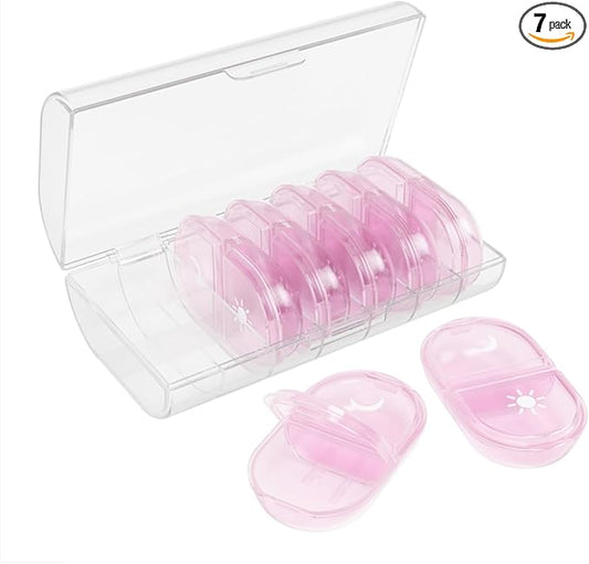 EZY DOSE Weekly (7-Day) Daily Individual AM/PM Pill Organizer with Case, Portable Medication Dispenser, Travel-Friendly Durable Pill Container, 2X Day Compartments for Vitamins and Supplements, Pink
