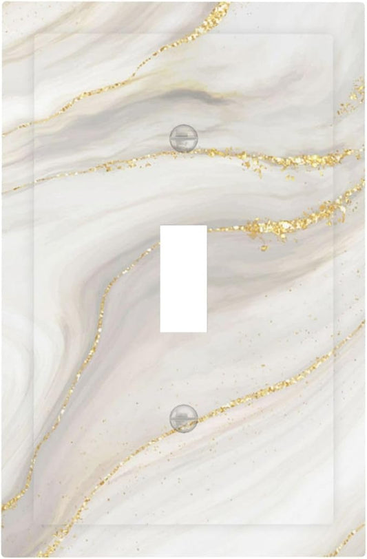 White Grey Gold Marble Simple Tiles Decorative Light Switch Cover 1 Gang Single Toggle Device Electrical Faceplate Switchplates Decorator Outlet Wall Plate for Bathroom Kitchen Decor