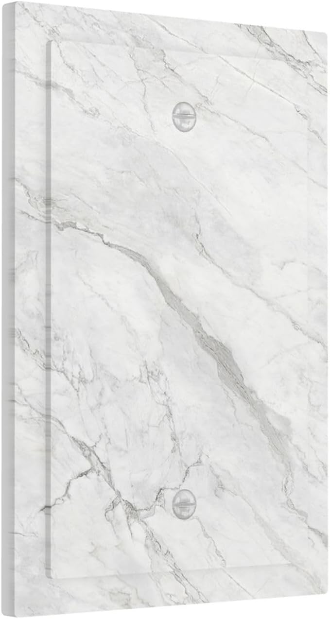 Light Switch Cover Plate Marble Granite White And Grey 1 Gang No Device Blank Electrical Wall Plates Faceplate Decorative Switch Plate for Home Bedroom Decor