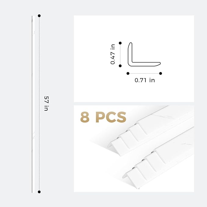 OUZUGIE 8-Pack 57 Inches, WPC Slat Wall Panel Trim,Corner Guard for Low Grille (White)