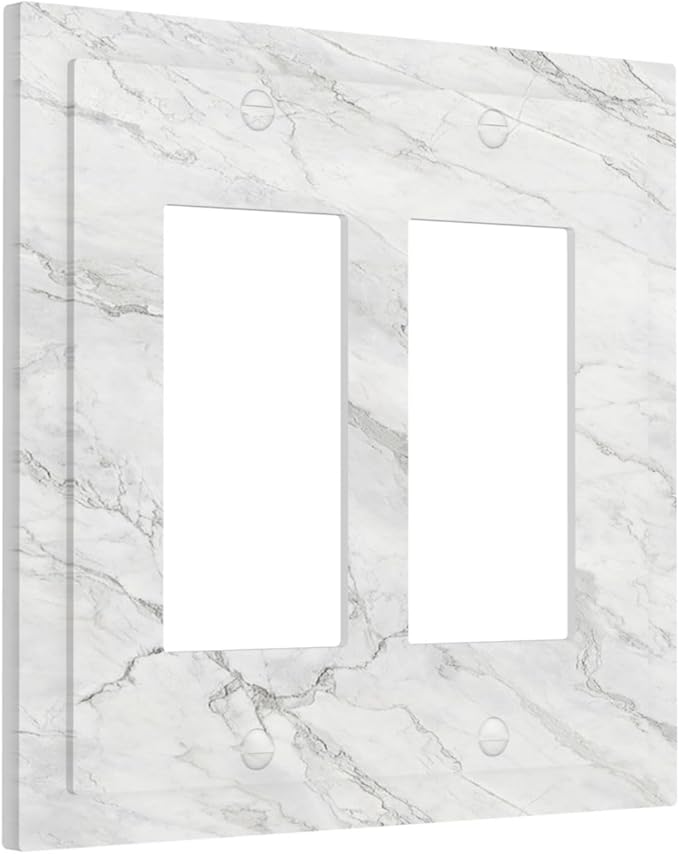 Decorative Outlet Covers Marble Granite White And Grey 2 Gang Double GFCI Rocker Electrical Wall Panels Light Switch Cover Plate for Home Bedroom Decor