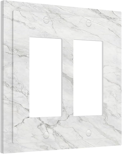 Decorative Outlet Covers Marble Granite White And Grey 2 Gang Double GFCI Rocker Electrical Wall Panels Light Switch Cover Plate for Home Bedroom Decor