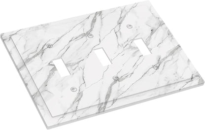 Decorative Light Switch Cover Plate Modern Grey Marble Texture 3 Gang Wall Plates for Electrical Outlets Triple Toggle Switch Plate Covers Outlet Covers Faceplate for Bedroom Home Decor