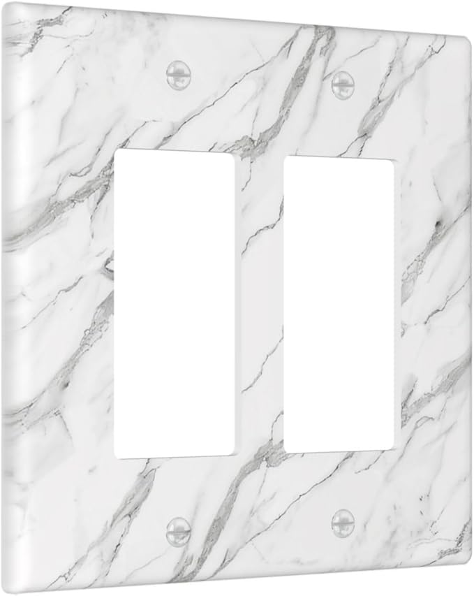 Decorative Outlet Covers Modern Grey Marble Texture 2 Gang Light Switch Cover Plate Double Rocker Wall Plates for Electrical Outlets Switch Plate Covers for Bedroom Kitchen Home Decor