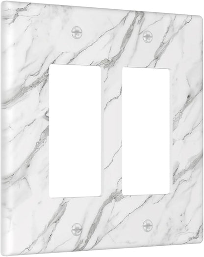 Decorative Outlet Covers Modern Grey Marble Texture 2 Gang Light Switch Cover Plate Double Rocker Wall Plates for Electrical Outlets Switch Plate Covers for Bedroom Kitchen Home Decor