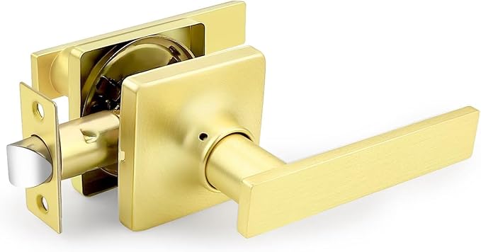 GOBEKOR 1 Pack Gold Door Handles Interior,Heavy Duty Passage Door Handles Interior Door Levers for Hallway and Closet, Modern Sleek Round Door Locks