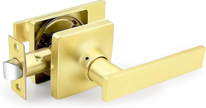 GOBEKOR 1 Pack Gold Door Handles Interior,Heavy Duty Passage Door Handles Interior Door Levers for Hallway and Closet, Modern Sleek Round Door Locks