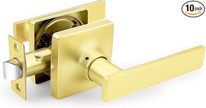 GOBEKOR 10 Pack Gold Door Handles Interior,Heavy Duty Passage Door Handles Interior Door Levers for Hallway and Closet, Modern Sleek Round Door Locks