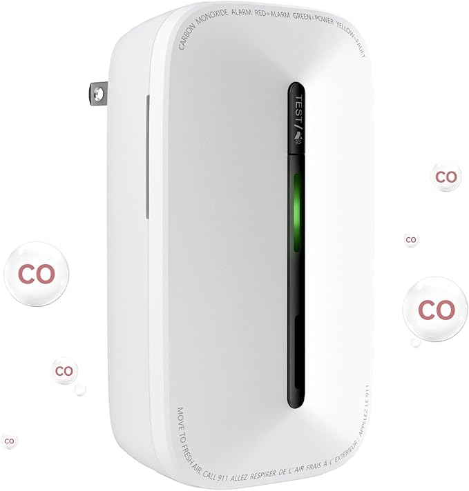 Carbon Monoxide Detectors Plug in, 10-Year Battery Powered CO Detector with Breathing Light, Portable Traval Carbon Monoxide Alarm for Home/Office/RV, 1Pack