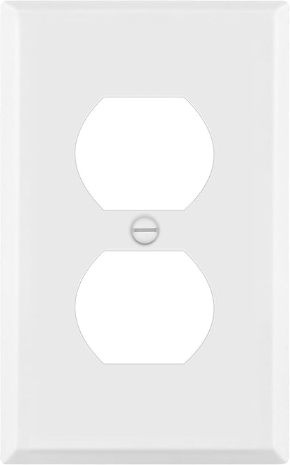 ENERLITES Duplex Receptacle Metal Wall Plate, Outlet Cover, Corrosion Resistant, Standard Size 1-Gang 4.50" x 2.76", Powder Coated Stamped Steel, 7721-WM, White Matte