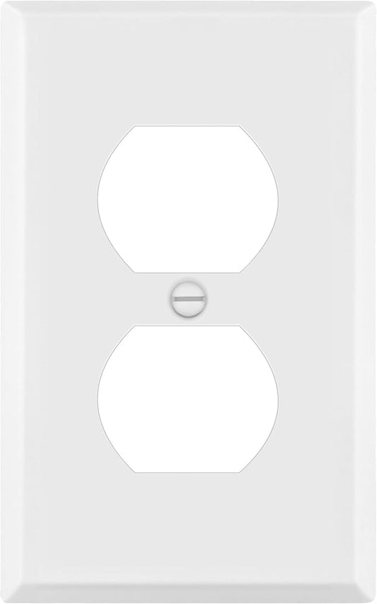 ENERLITES Duplex Receptacle Metal Wall Plate, Outlet Cover, Corrosion Resistant, Standard Size 1-Gang 4.50" x 2.76", Powder Coated Stamped Steel, 7721-WM, White Matte