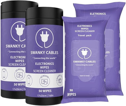 Screen Cleaner Wipes Bundle - Electronic Wipes for Screens, Computer, Phone, TV, Monitor and Lens, Tech Cleaning Supplies, Includes Microfiber Cloth - 2 Canister & 2 Soft Wipes