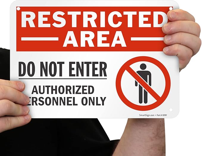 SmartSign 7 x 10 inch “Restricted Area - Do Not Enter, Authorized Personnel Only” Sign with Symbol, Digitally Printed, 55 mil HDPE Plastic, Red, White and Black, Made in USA
