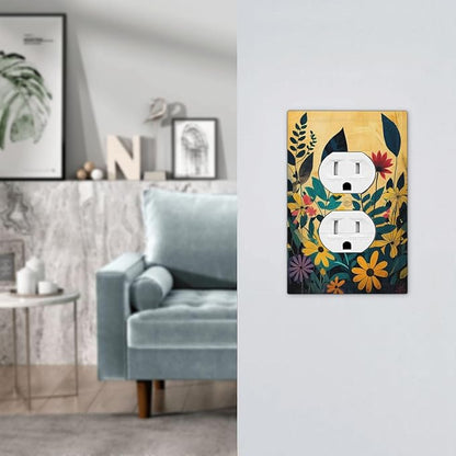 Abstract Minimalist Floral Botanical Boho Flower 1 Gang Duplex Receptacle Switch Wall Plate Decorative Switchplate Outlet Covers Electrical Plug Cover Faceplate for Bathroom Home Decor 5 X 3 IN