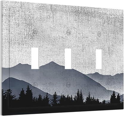 Decorative Switch Plates Natural Landscape Mountains Pine Trees 3 Gang Wall Plate Triple Toggle Light Switch Cover Faceplate Electrical Wall Panels for Bedroom living Room Decor