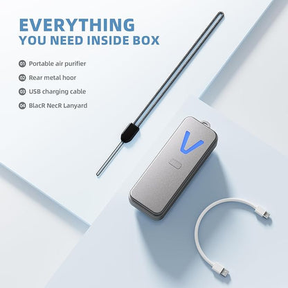 Air Purifier – F2V Portable Personal Wearable Mini Negative Ion Air Ionizer, USB Rechargeable, Filter-Free & Quiet, Ideal for Travel, Commute, Home & Office, Gray or White