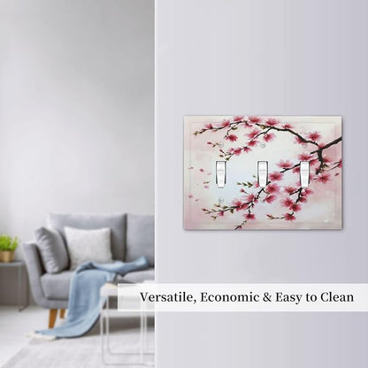 Branch with Pink Flowers Light Switch Covers 3 Gang Triple Toggle Wall Plate Decorative Switchplate Electrical Faceplate for Farmhouse Living Decor