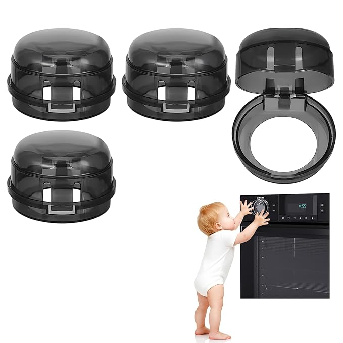 Gas Stove Knob Covers – Heat-Resistant Baby Proof Stove Knob Covers, Universal Size Gas Stove Knob Locks, Stove Child Proof Knobs with Adhesive, Stove Safety Guard for Kids Toddler Pet(4 Pack)