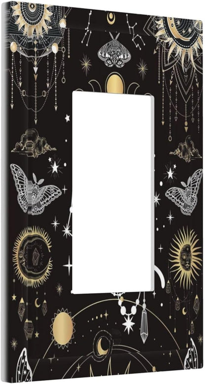 White Cat Tarot Moon Phases Moth Celestial Gothic Decorative Outlet Covers 1 Gang Single Rocker Light Switch Cover Plate Wall Plates GFCI Faceplate for Kids Room Bedroom Decor