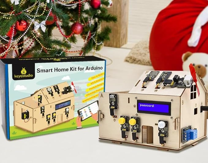 KEYESTUDIO Smart Home Starter Kit for Arduino for Uno R3, Electronics Home Automation Coding Kit, Wooden House DIY Sensor Kit STEM Educational Set for Adults Teens 15+