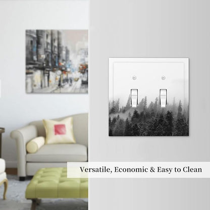 Decorative Switch Plates Fores Black White Landscape Misty Woods 2 Gang Double Toggle Outlet Light Switch Cover Wall Plate Electrical Faceplate For Farmhouse Cabin Decor