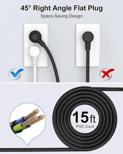 15 Ft Power Strip Surge Protector, 6 Outlets and 4 USB Ports, Flat Plug Power Strips Long Extension Cord with Overload Protection, Wall Mount for Home, Office, Dorm, ETL Listed