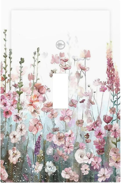 Colorful Flowers Pink Floral Watercolor Plant Decorative Light Switch Cover 1 Gang Single Toggle Device Electrical Faceplate Switchplates Decorator Outlet Wall Plate for Bed Room Living Room Decor