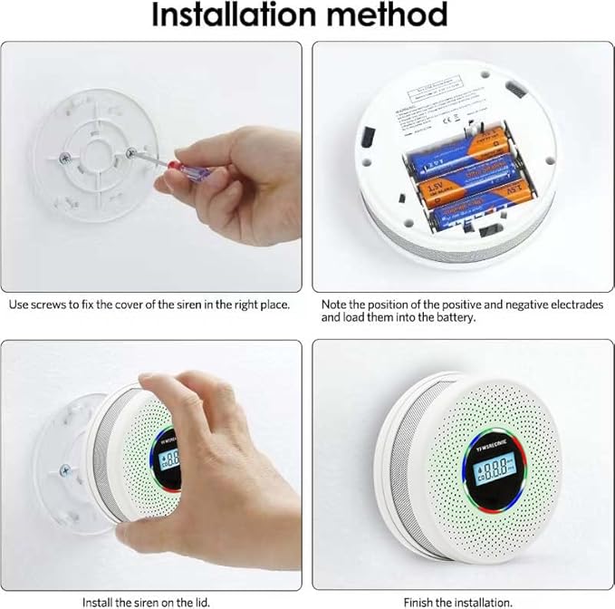 4 Pack Upgraded Combination Smoke and Carbon Monoxide Alarm Detector, Dual Sensor Smoke Alarm&Carbon Monoxide Detector (Includes Battery)