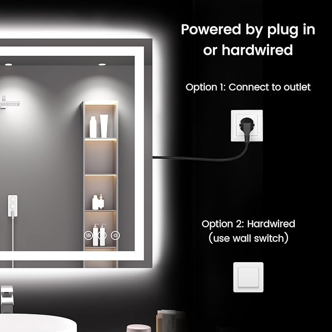 48X40 LED Bathroom Mirror with Lights, Anti-Fog, Backlit + Front Lit (CRI>90), Lighted Bathroom Vanity Mirror for Wall, Memory Function, Dimmable, Tempered Glass, Shatter-Proof