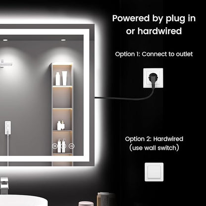 48X40 LED Bathroom Mirror with Lights, Anti-Fog, Backlit + Front Lit (CRI>90), Lighted Bathroom Vanity Mirror for Wall, Memory Function, Dimmable, Tempered Glass, Shatter-Proof