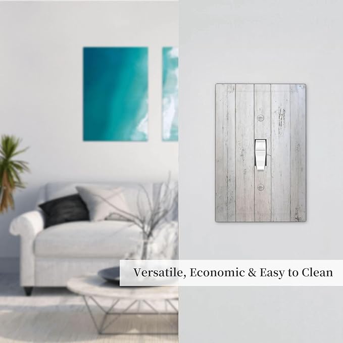 Rustic White Grey Wood Grain Decorative Light Switch Cover 1 Gang Single Toggle Decorator Outlet Wall Plate Device Electrical Faceplate Switchplates for Bedroom Bathroom Decor