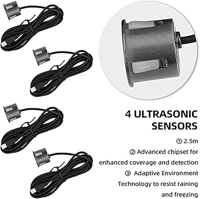 New Features Forward and Reverse Parking sensors, Option to Measure Distance in inches, bidirectional Display Option, and Customizable Digital Direction 18 Color Probes to Choose from(Light Grey)